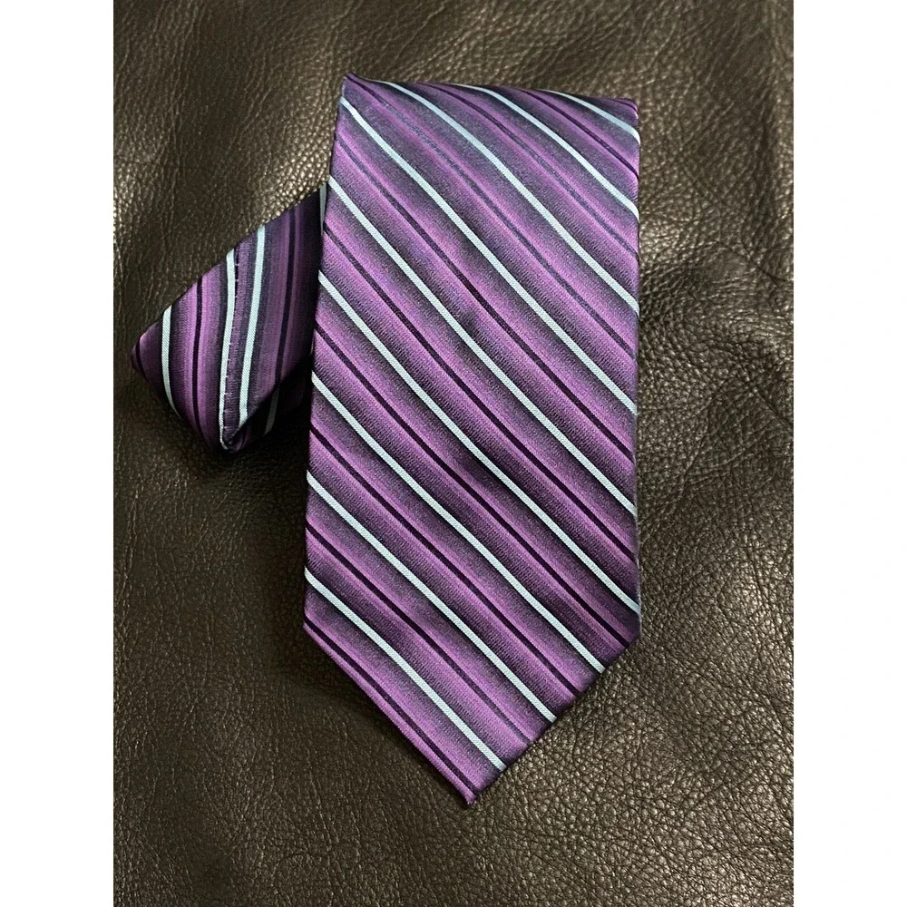 Stafford Men's Necktie Silk Black/Purple/Mint Classic Stripes Work /Special Even